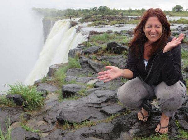 Getting totally wet from the spray...