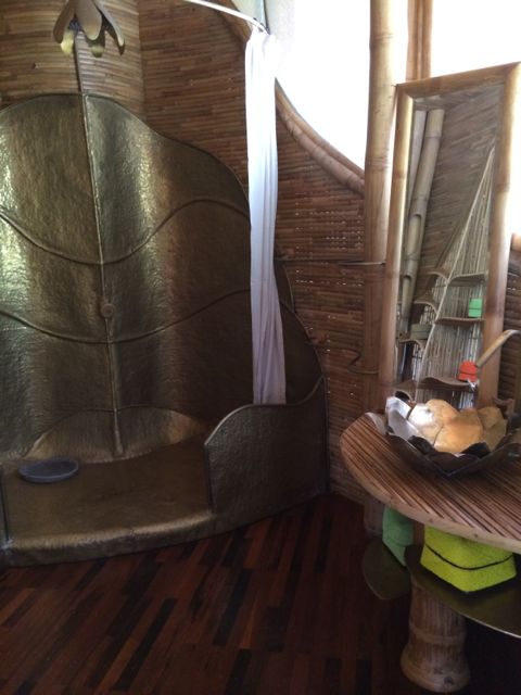 Brass leaf design in shower