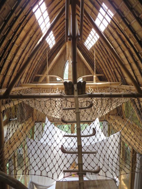 View from the loft looking down above the bed..