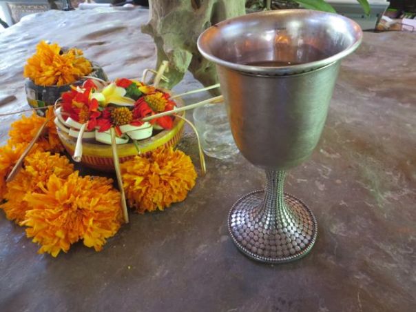 John Hardy goblet, filled with a cold drink for me.